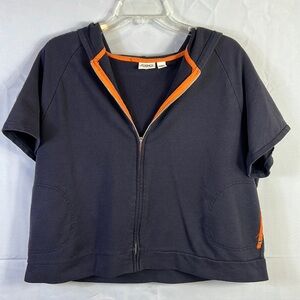 Cato Short Sleeve Hooded Jacket Size 18/20 Black Zip Down Orange Trim Pockets